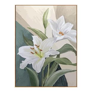 百合花卉diy数字油画高级感玫瑰手工挂画填色手绘丙烯白玉兰装饰