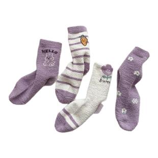 爱滴答女童珊瑚绒秋冬季加厚保暖中筒袜儿童袜子女孩花边加绒棉袜