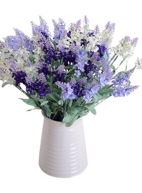 绢花干花塑料假花客厅插花艺花束装饰花仿真花10头薰衣草田园栅栏