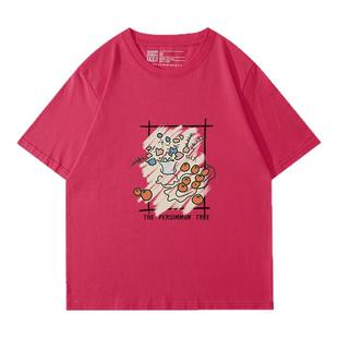 棉牵夏季圆领休闲t恤正肩短袖女显瘦显白砖红色上衣纯棉半袖体恤