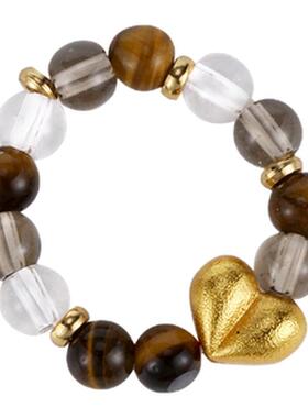 天然虎眼石爱心串珠招财女戒