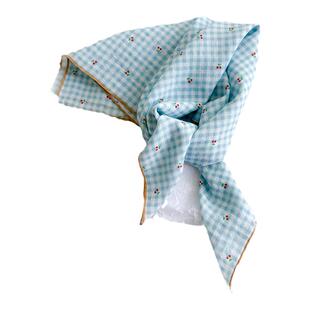 小方巾丝巾女头巾蓝色春秋冬季护颈围脖法式发带棉领巾纱巾薄围巾