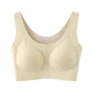 米图磨毛保暖背心式无痕内衣女含蚕丝无钢圈薄款大胸显小文胸秋冬