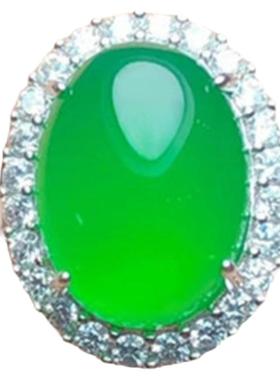 s925纯银天然绿玉髓活口戒指翡翠色粉玛瑙指环女开口镶钻日韩饰品