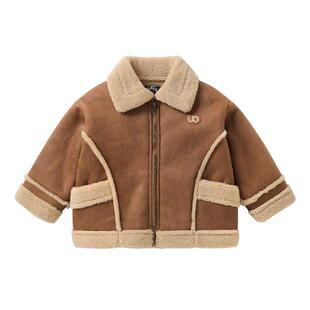 右欧儿童麂皮加绒外套时髦美拉德男女童毛毛上衣洋气冬季新款童装