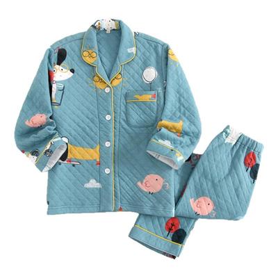 纯棉可爱薄夹棉秋冬男童睡衣