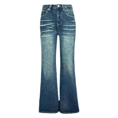 RNBN复古水洗低腰拖地微喇牛仔裤