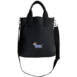 日韩文艺刺绣腊肠狗加厚帆布手提斜挎包日常通勤学生便当餐盒包袋