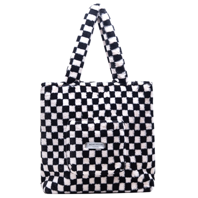 小众设计黑白棋盘格柔软单肩包