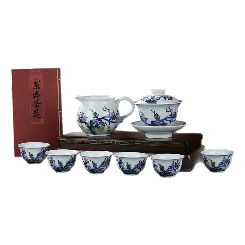 复古窑变手绘茶杯盖碗贵和祥桃花