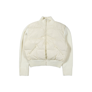 UNRETRO 白色针织拼接羽绒服女短款冬季新款小个子收腰保暖外套