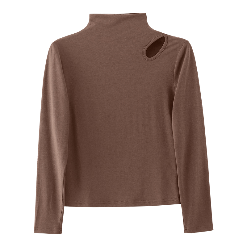 半高领打底衫女秋冬内搭针织长袖镂空露肩设计感中领上衣2025新款