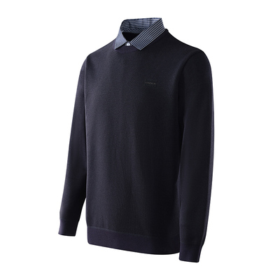 男士假两件衬衫领毛衫针织衫