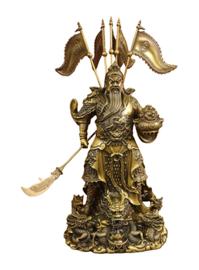 纯黄铜飞龙关公摆件武圣关公提刀