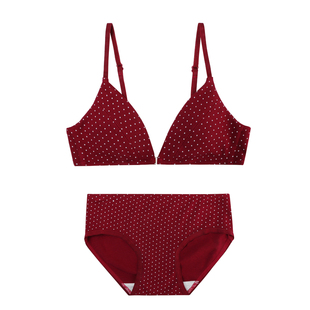 JoyceBra本命年内衣套装女甜美波点前扣小胸舒适薄款新年红色文胸