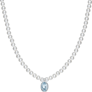 周六福珍珠项链女几何链坠贝珠S925银复古中国风送女友本命年礼物