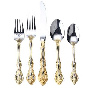 朗维304不锈钢西餐具创意米开朗基罗镀金复古牛排扒刀叉勺礼盒装