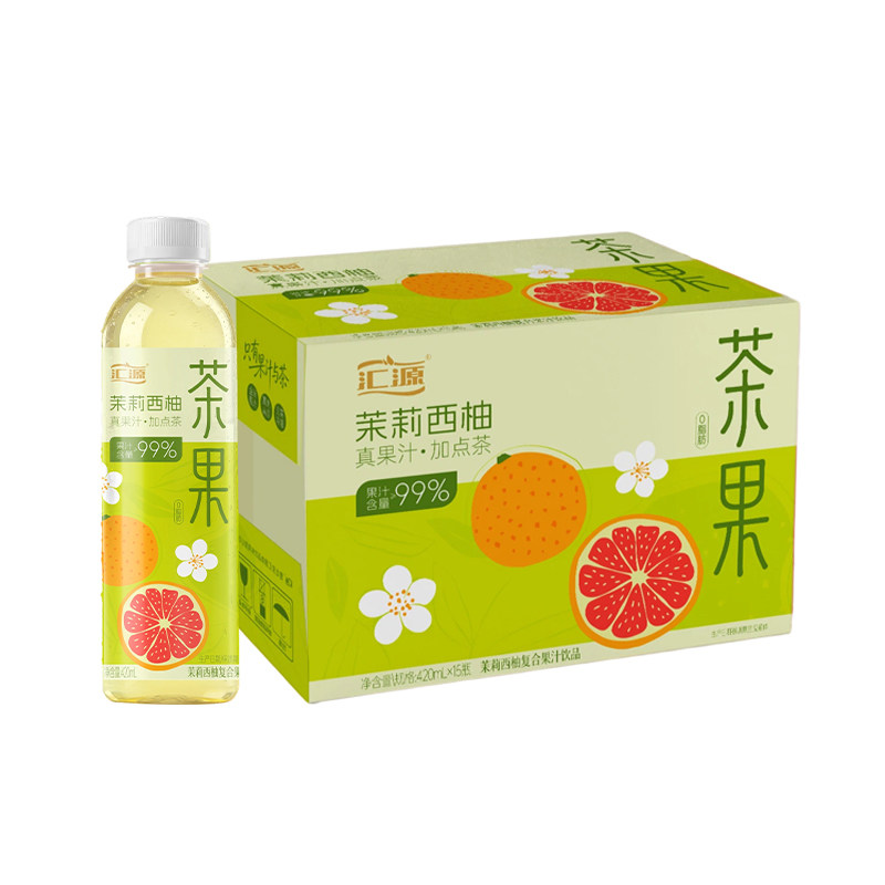 汇源果汁茶饮料绿茶芭乐茉莉西柚果汁新品420ml*15瓶+1L*2盒桃汁