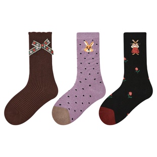 女童袜子秋冬纯棉韩版ins潮中筒袜儿童春秋季卡通兔子花边公主袜