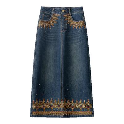 高端烫钻牛仔半身裙女2026新款