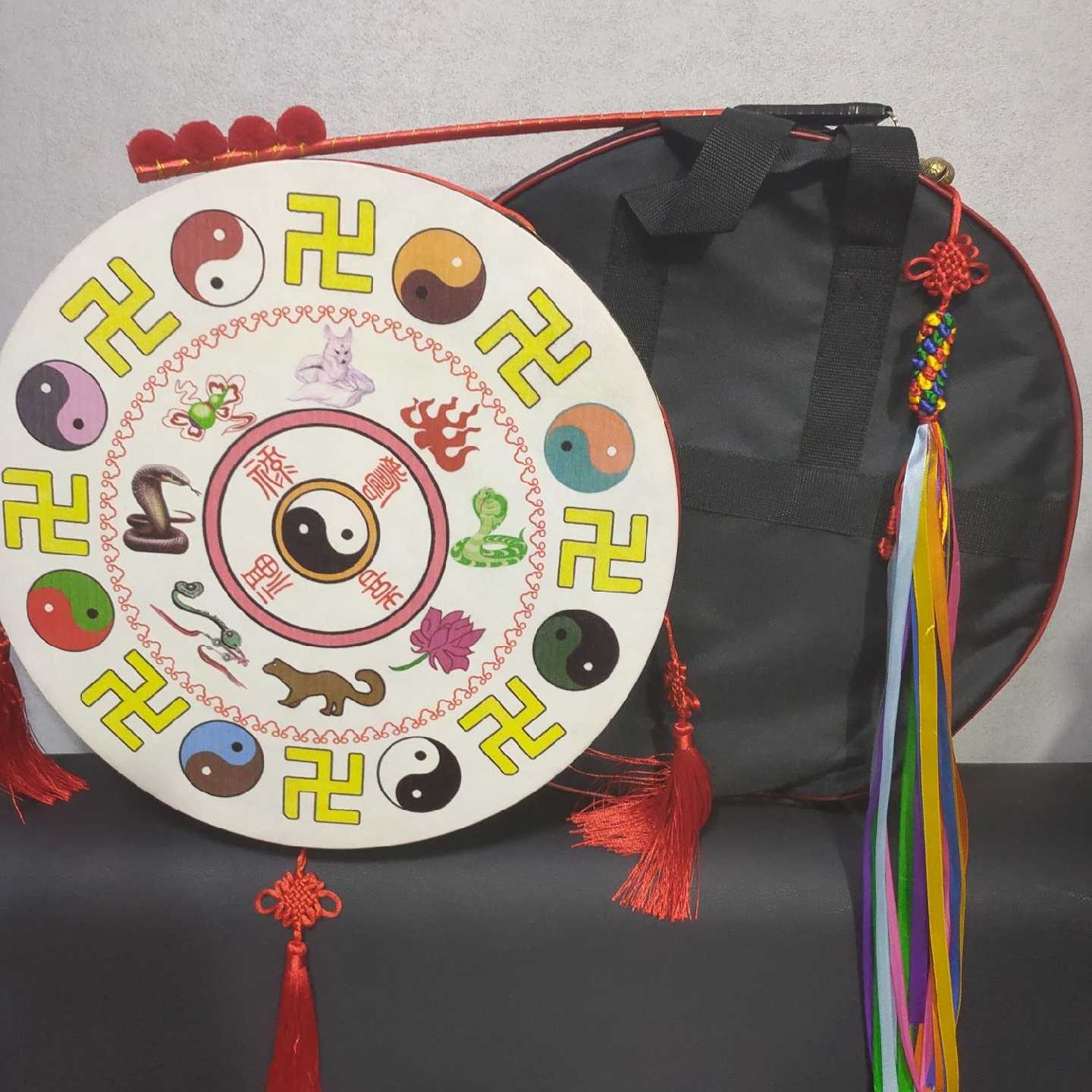 纯山羊皮彩绘大神二神文王鼓单面鼓手抓满鼓鼓送鼓包鼓鞭全套唱词