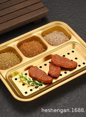 工厂直销304不锈钢烤肉蘸盘碟韩分盘子一体式料酱料烧烤料格调