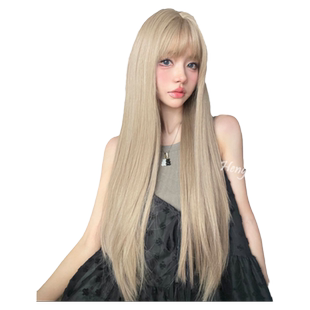 哼唧家主播假发女长发网红自然齐刘海新款lolita长直发柔顺全头套