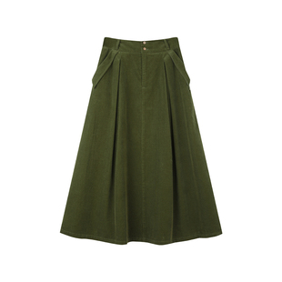 solighter法式复古灯芯绒高腰半身裙女秋冬2025新款显瘦a字裙长裙