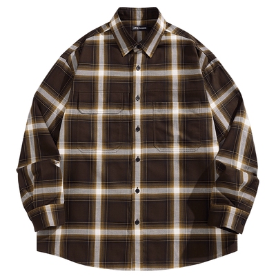 【商场同款】太平鸟男装 美式潮流格纹纯棉长袖衬衫男B2CHF3224