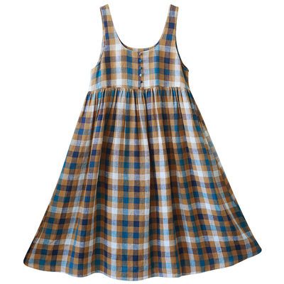 怀旧黄蓝格无袖背带裙女2026春季