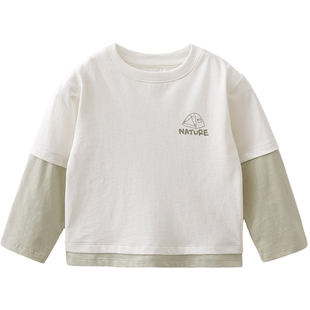 马克珍妮户外露营男童纯棉假两件T恤 宝宝上衣2026春装新款560017