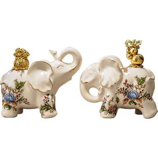 家居装饰品陶瓷大象摆件电视柜酒柜客厅高档旺宅葫芦裂纹釉工艺品