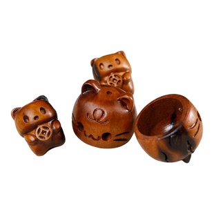 雷击枣木可爱铜钱猫招财猫创意实木木雕diy躲猫猫手机链钥匙挂件