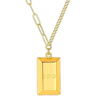 金鑫缘金包银小金砖吊坠项链女锁骨链合金不掉色设计感高级送女友