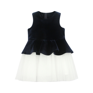 大耳象女童丝绒网纱公主裙冬季新款宝儿蓬蓬气质礼服连衣裙子