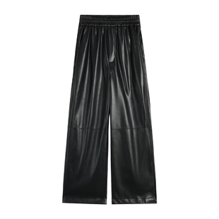 Maven Lin【现货6.5折】高级感八分直筒皮裤女加绒高腰pu皮休闲裤