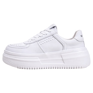 「鞋登」真皮小白鞋厚底女夏休闲鞋2025新款增高圆头白色透气板鞋