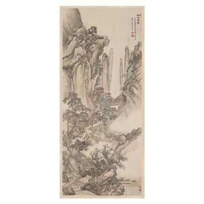 清 王翚 仙山楼阁图 四王工笔写意建筑山水画微喷装饰画学习画稿