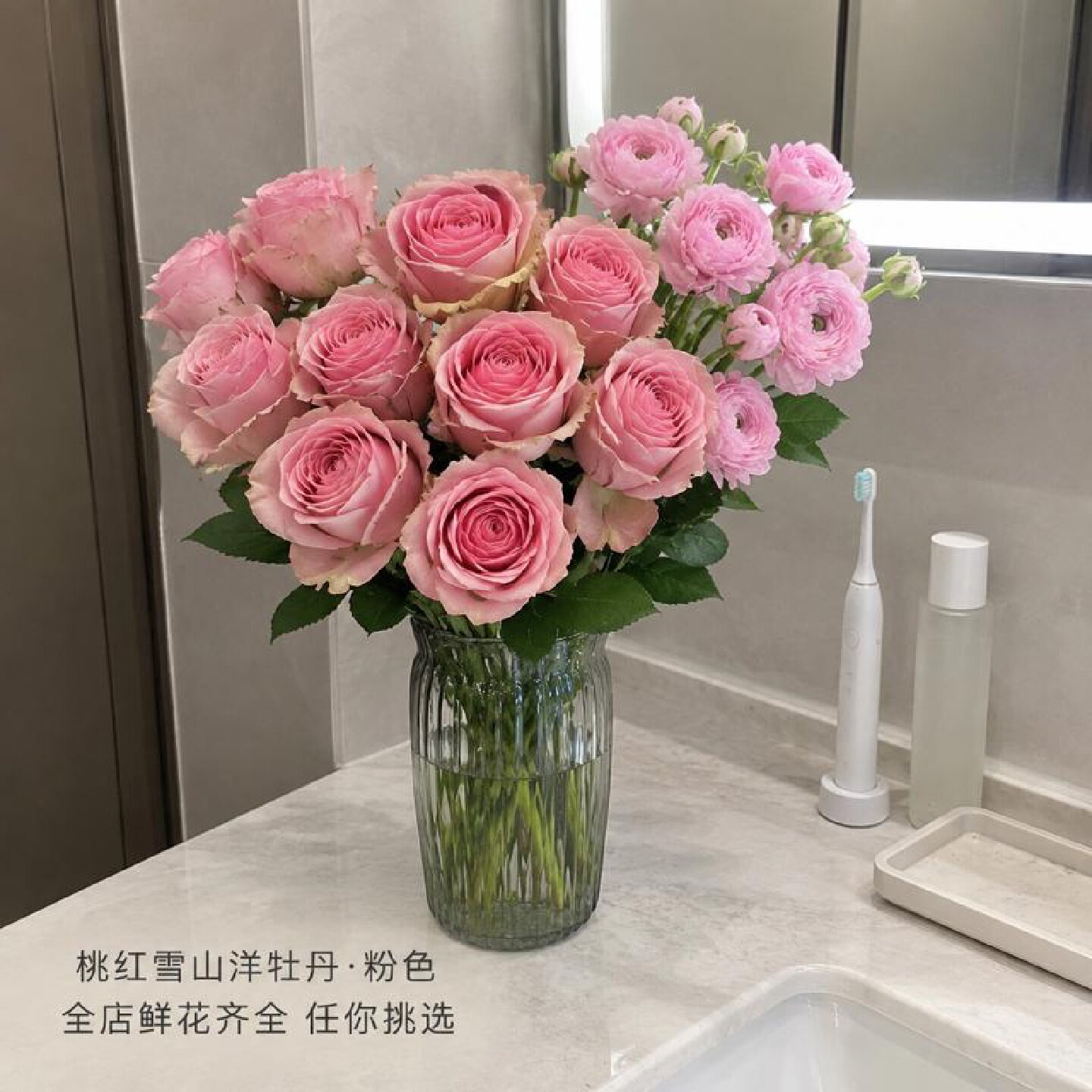 桃红雪山洋牡丹粉色单头玫瑰鲜花云南直发水养插花客厅家庭婚庆花