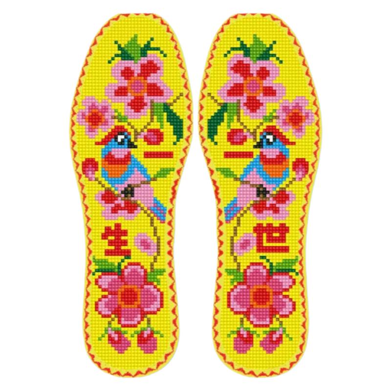 吉祥话祝福语带花边刺绣七层纯棉布十字绣鞋垫手工自己绣半成品
