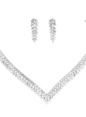 奢华重工满镶锆石项链耳环套装闪