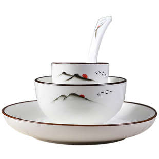 永邦酒店摆台餐具套装用品三四件套饭店中式陶瓷盘碗碟定制印logo