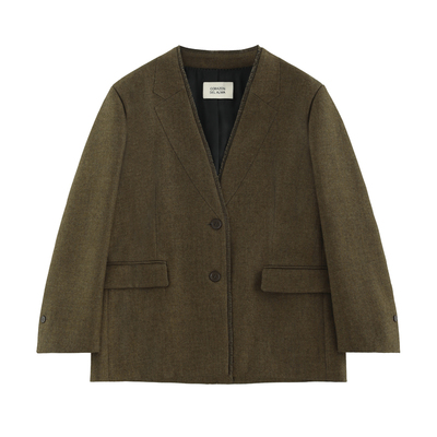 V领手工毛边廓形西装外套