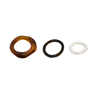 琥珀珍珠树脂食指戒指女小众设计轻奢高级感尾戒复古叠戴装饰指环