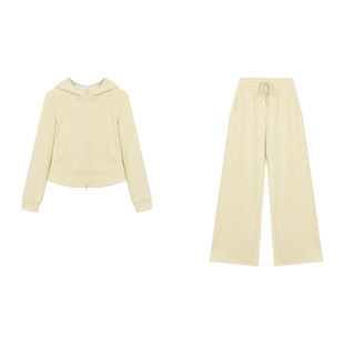 乔拉【奶油蛋卷】黄色运动套装女新款休闲连帽卫衣巨好看一整套春