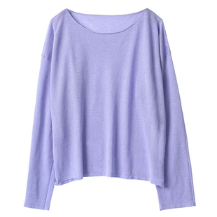 Mogas 上身纸片人宽松慵懒长袖罩衫薄款亚麻休闲针织上衣女春夏