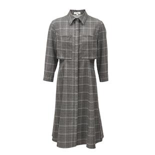 Vero Moda奥莱连衣裙秋季新款宽松格纹七分袖衬衫式通勤裙子流行