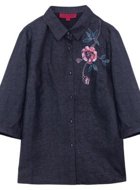 依布中老年妈妈装香云纱真丝衬衫