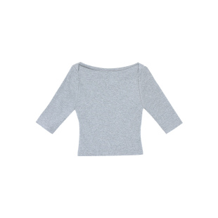 pusumede 淡人天菜 白色一字领五分袖T恤女修身基础中袖针织上衣