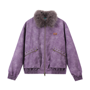 江南先生NewJNXS美式复古PU皮可拆卸毛领皮衣夹克春男女休闲外套